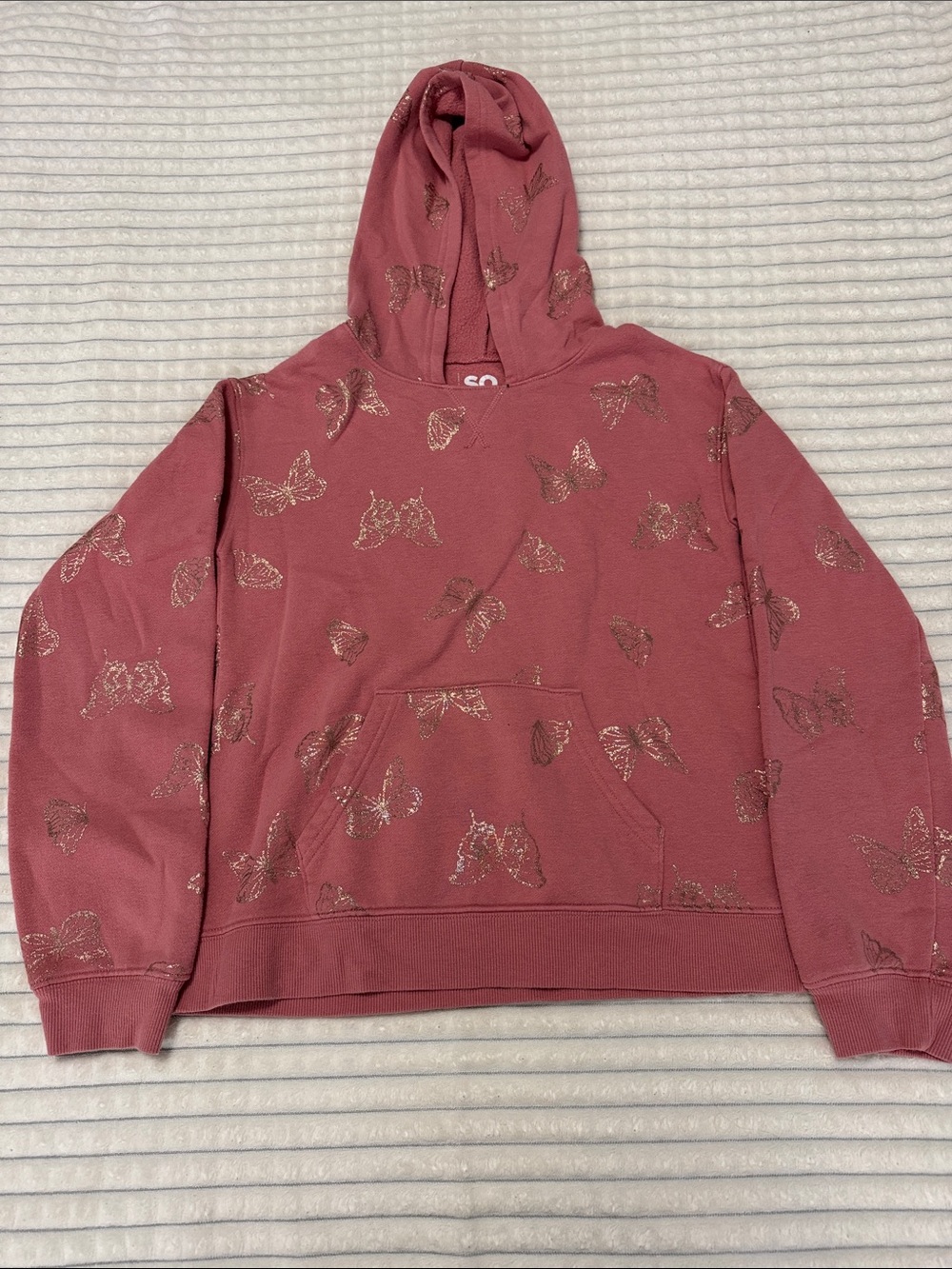 SO Rose Pink Hoodie with Metallic Butterfly Print